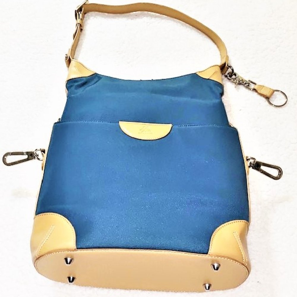 JOY MANGANO Teal/Tan Trim Bucket Shoulder Handbag - Picture 2 of 10